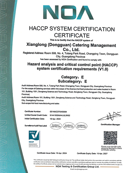 HACCP体系认证证书（英文）
